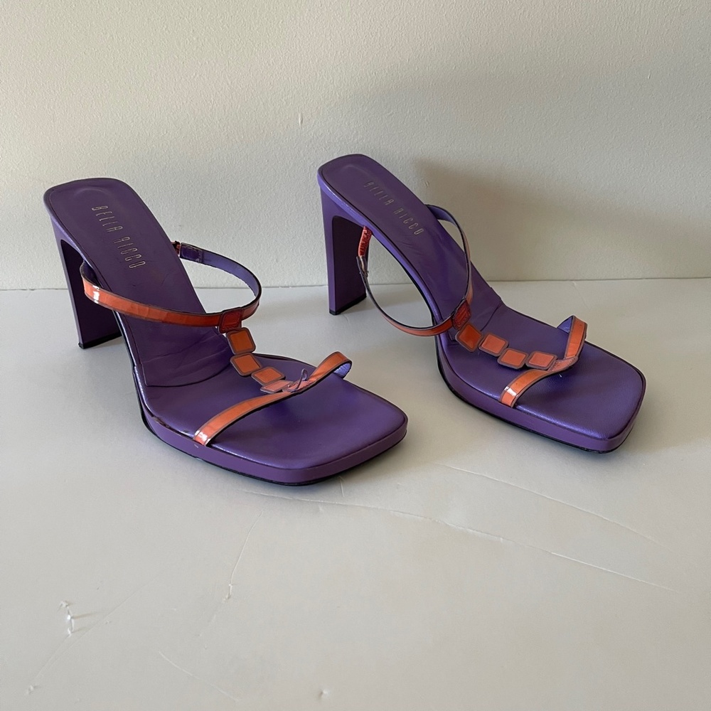Bella Ricco Neon Orange Purple Square-toe Heels Size 9 - Picture 4 of 9